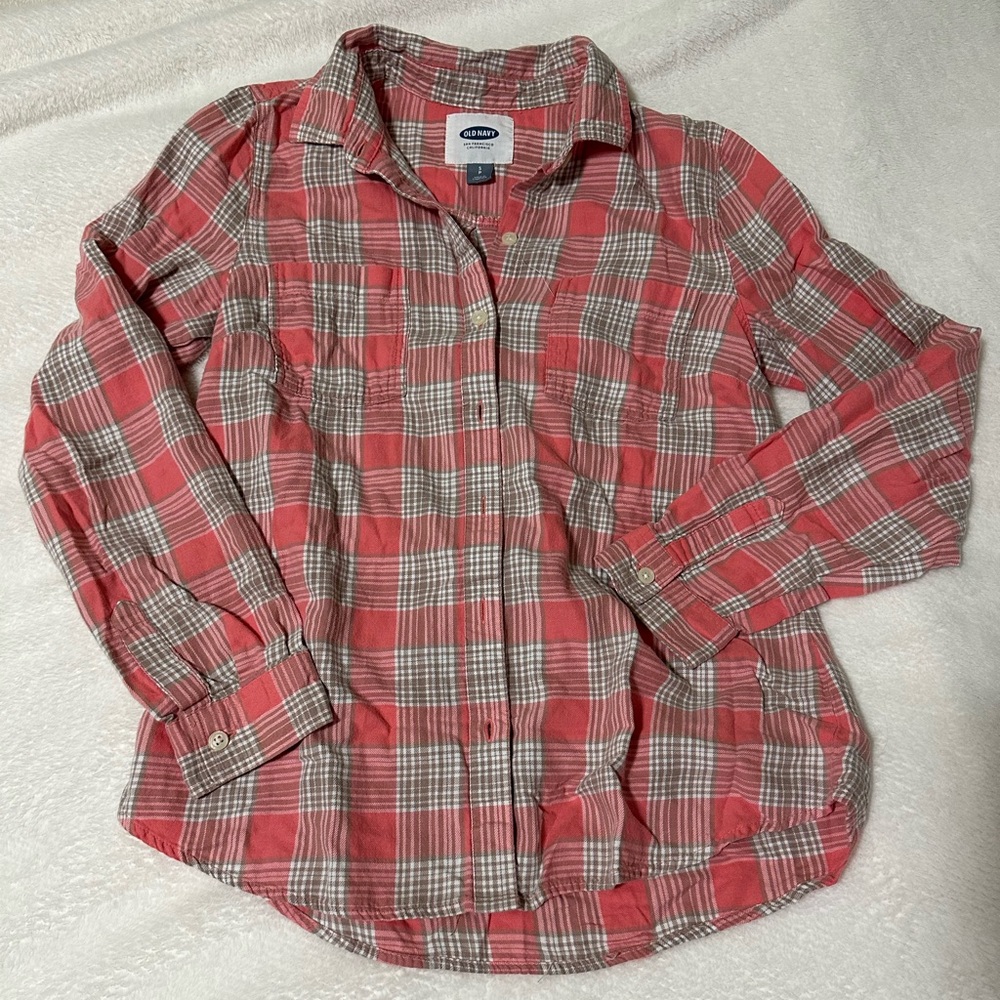 Old Navy pink and beige flannel shirt